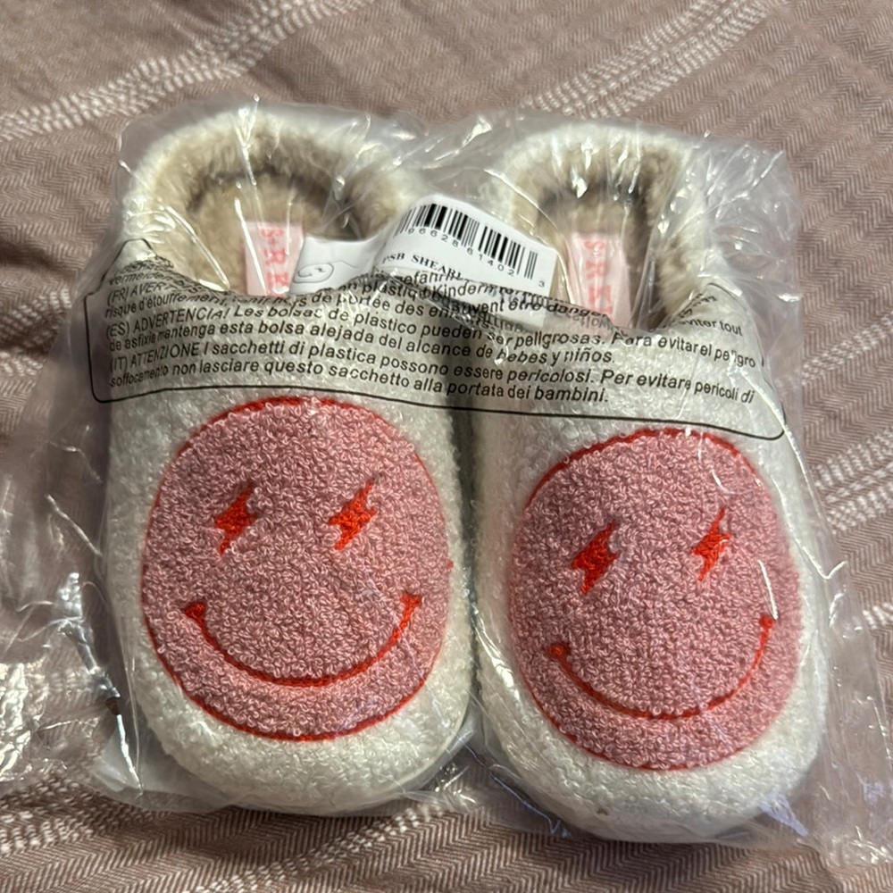 Cozy Pink and Cream Smiley Face Slippers